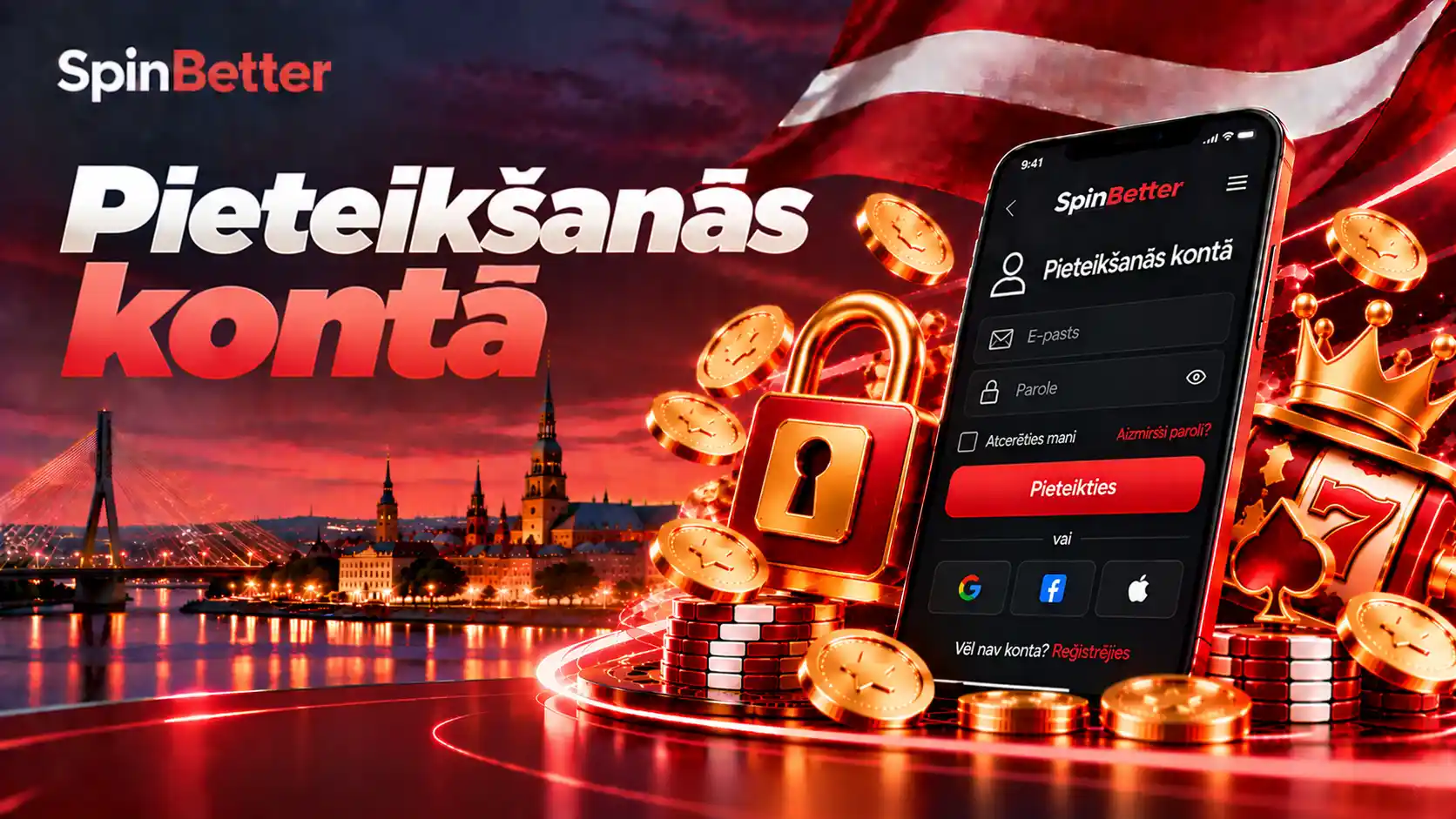 Pieteikšanās ekrāns ar e-pasta un paroles laukiem, atgādinājumu paroli un pogu Pieteikties